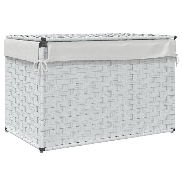 vidaXL Wasmand met deksel 55,5x35x34 cm poly rattan wit