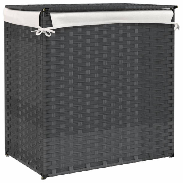 vidaXL Wasmand met 2 vakken 53x35x57 cm poly rattan grijs