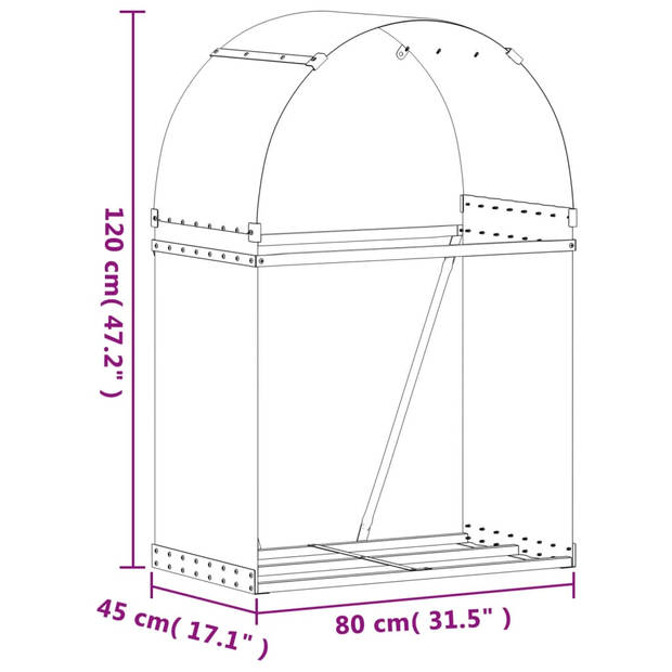 vidaXL Haardhoutopslag 80x45x120 cm gegalvaniseerd staal bruin