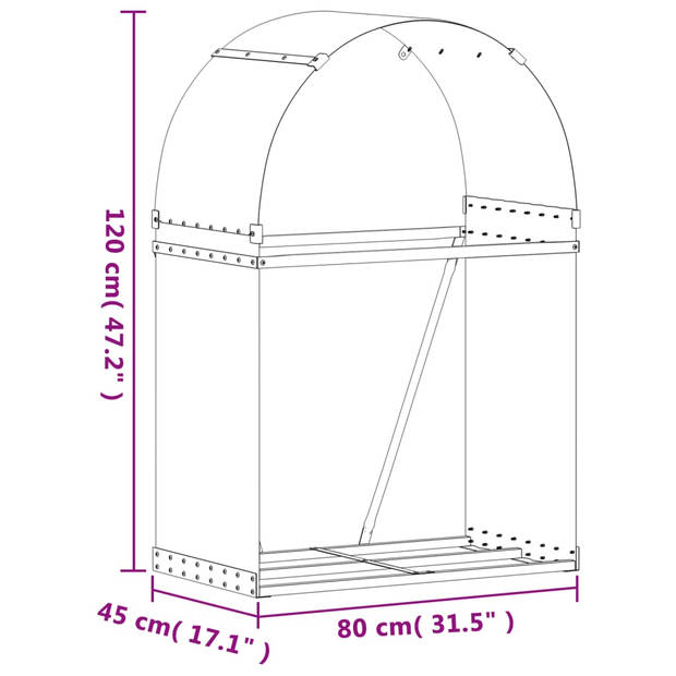 vidaXL Haardhoutopslag 80x45x120 cm gegalvaniseerd staal zilverkleurig