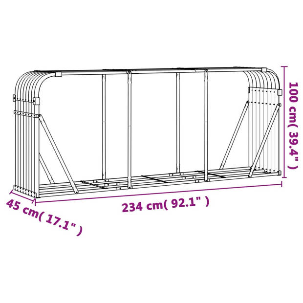 vidaXL Haardhoutopslag 234x45x100 cm gegalvaniseerd staal lichtbruin