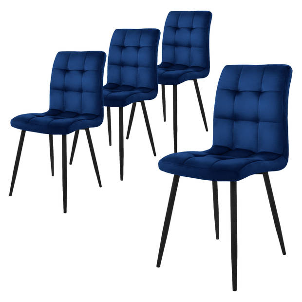 ML-Design eetkamerstoelen set van 8, donkerblauw, keukenstoel met fluwelen bekleding, woonkamerstoel met rugleuning,