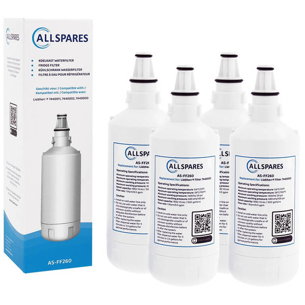 AllSpares Waterfilter (4x) voor Koelkast geschikt voor Liebherr 7440002