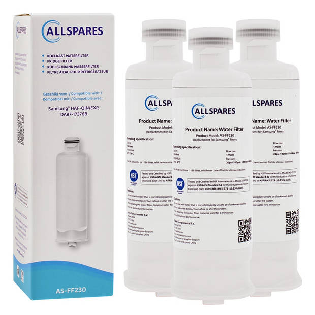 AllSpares Waterfilter voor koelkasten (3x) geschikt voor Samsung DA97-17376B