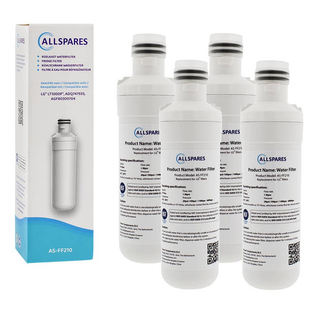 AllSpares Waterfilter (4x) voor koelkast geschikt voor LG LT1000P / AGF80300704 / ADQ74793501