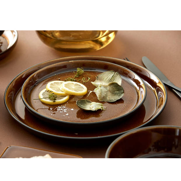 Bitz® 821405 - 6 stuks Aardewerk Ontbijtborden 21 cm Amber/Zwart