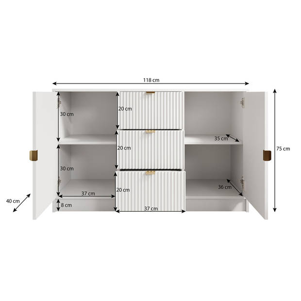 Meubella Dressoir Tavares - Wit - 118 cm