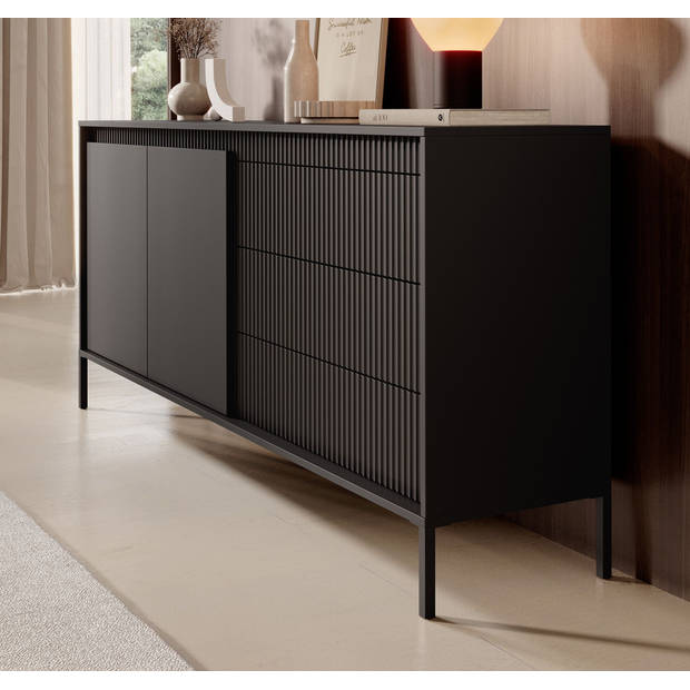 Meubella Dressoir Saran - Mat zwart - 187 cm