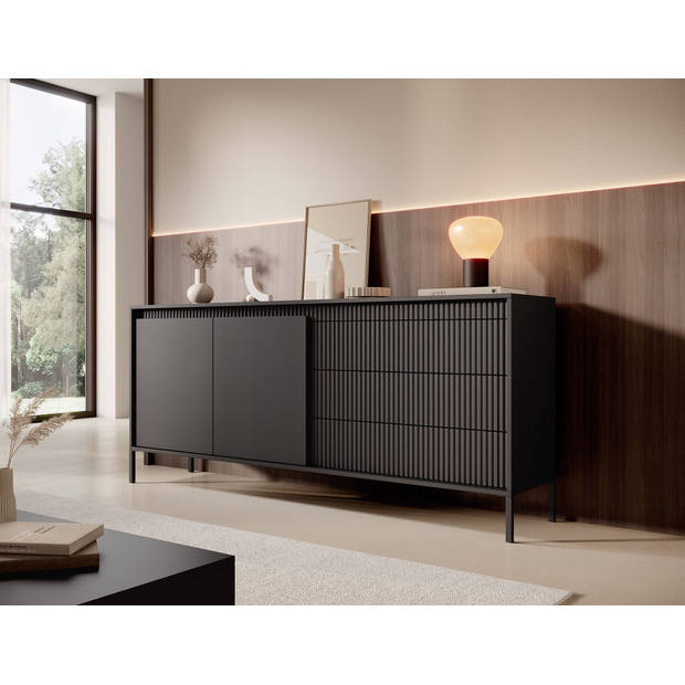 Meubella Dressoir Saran - Mat zwart - 187 cm