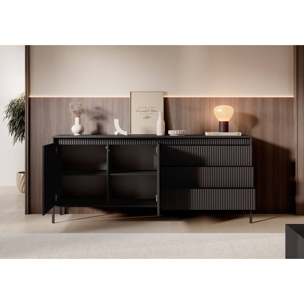 Meubella Dressoir Saran - Mat zwart - 187 cm