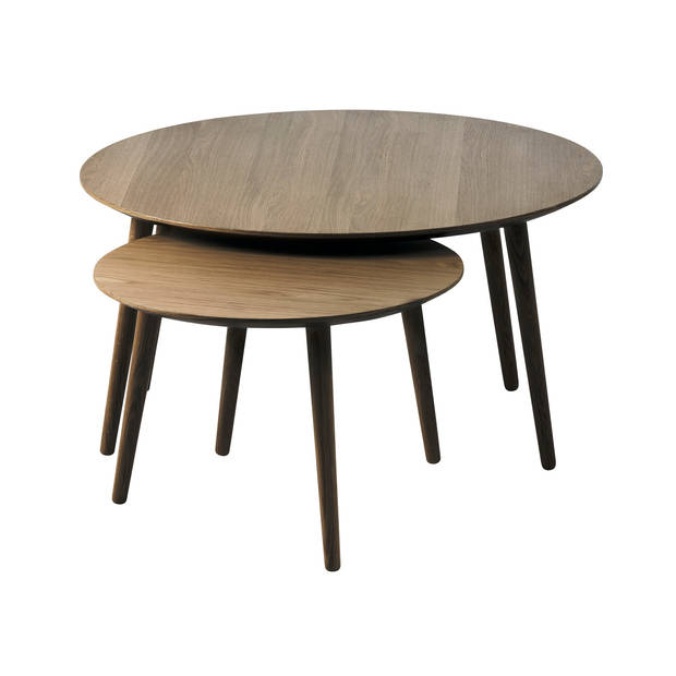 Giga Living - Salontafel Adda Rond Smoked Eiken Set van 2