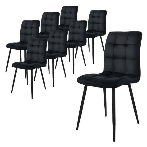ML-Design eetkamerstoelen set van 8, zwart, keukenstoel met fluwelen bekleding, woonkamerstoel met rugleuning,