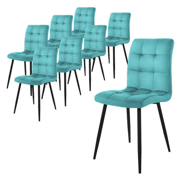 ML-Design eetkamerstoelen set van 8, petrol, keukenstoel met fluwelen bekleding, woonkamerstoel met rugleuning,