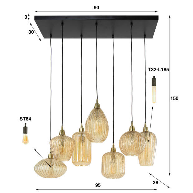 Giga Meubel - Hanglamp Amberkleurig - Pattern Mix - 7-Lichts