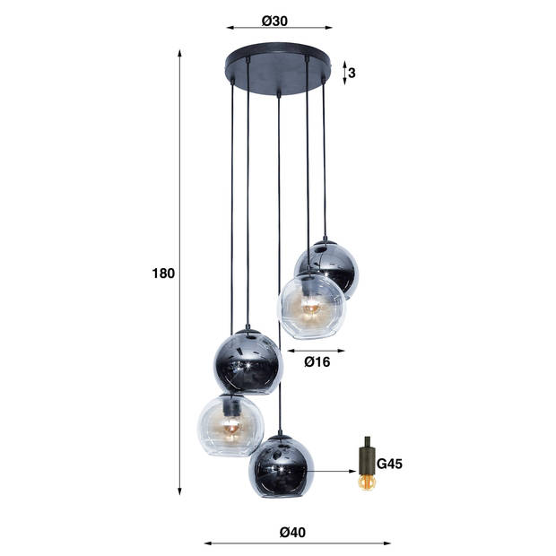 Giga Meubel - Hanglamp Tweekleur Glas - 5-Lichts - Getrapt Bubbles
