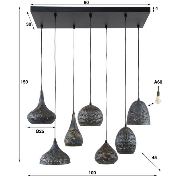 Giga Meubel - Hanglamp Zwart/Bruin - 7-Lichts - 150x100x45cm - Gewicht 9kg