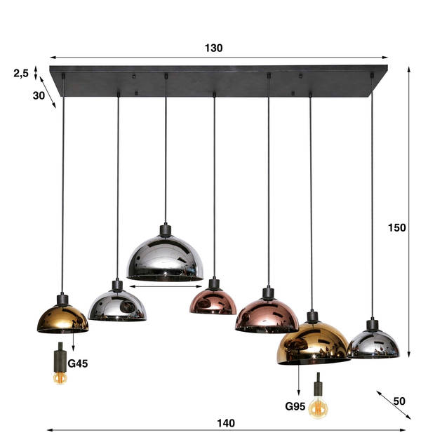 Giga Meubel - Hanglamp - Driekleur Disk Glas - 7-Lichts