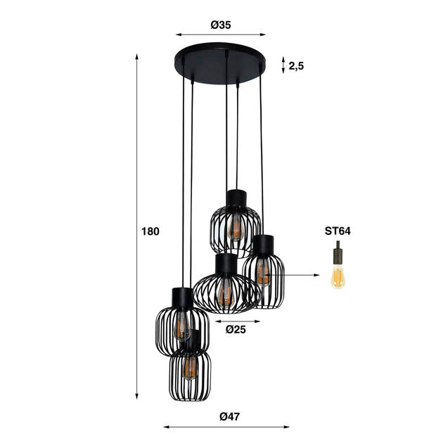 Giga Meubel - Hanglamp Charcoal - Getrapt Mix Metaal - 5-Lichts