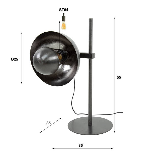 Giga Meubel - Tafellamp 1-Lichts Adjust Zwart Nikkel
