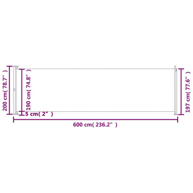 vidaXL Tuinscherm uittrekbaar 200x600 cm zwart