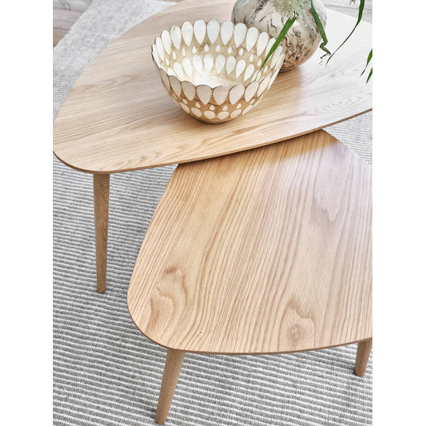 Giga Living - Salontafel Driehoek Naturel - eikenhout - Set van 2