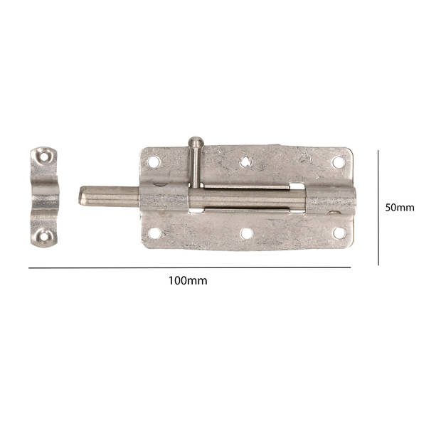 Deltafix schuifslot/plaatgrendel - 1x - 10 x 5cm - RVS - deur - schutting - hek - Grendels