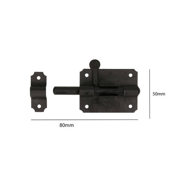 Deltafix schuifslot/plaatgrendel - 1x - 8 x 5cm - staal - zwart - deur - schutting - hek - Grendels