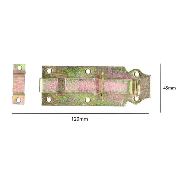 Deltafix schuifslot/hangslotschuif - 1x - 12 x 4.5cm - geel verzinkt staal - deur - schutting - hek - Grendels