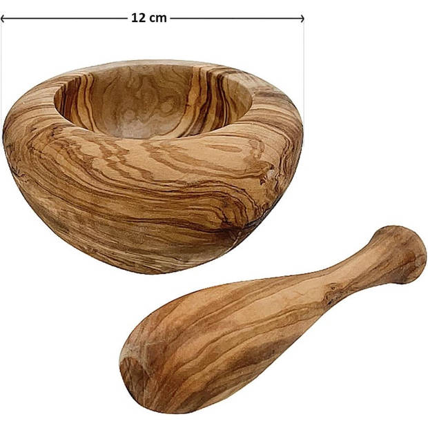 Olivenholz Erleben - Houten vijzel met stamper 12 cm - Olijfhout