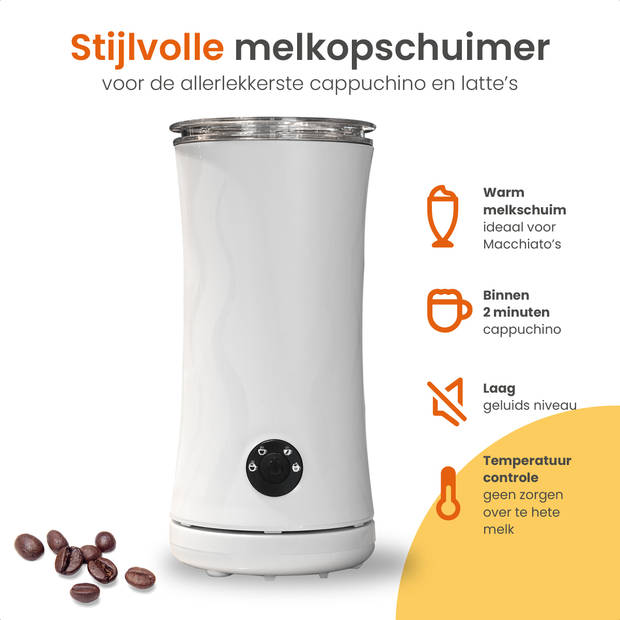 Goliving Melkopschuimer - 4-in-1 – Melkschuimer - Voor Opschuimen en Verwarmen – Non-stick coating - 240 ml - Wit
