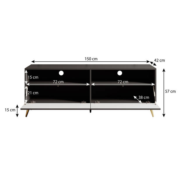 Meubella TV-Meubel Tadeo - Zwart - 150 cm