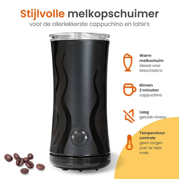Goliving Melkopschuimer - 4-in-1 – Melkschuimer - Voor Opschuimen en Verwarmen – Non-stick coating - 240 ml - Zwart