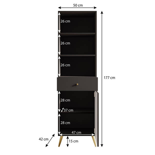 Meubella Boekenkast Tadeo - Zwart - 50 cm