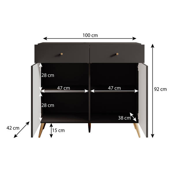 Meubella Dressoir Tadeo - Zwart - 100 cm