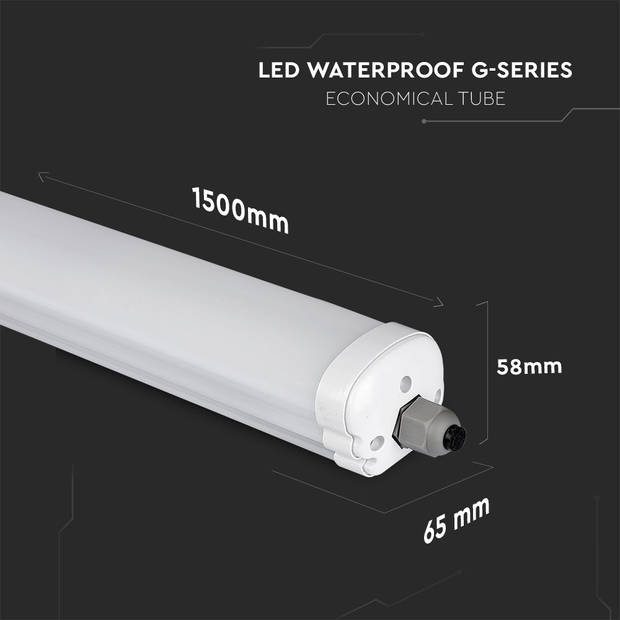 V-TAC VT-1574-N Witte LED Armaturen - G serie - IP65 - 48W - 5760 Lumen - 6500K - 150CM