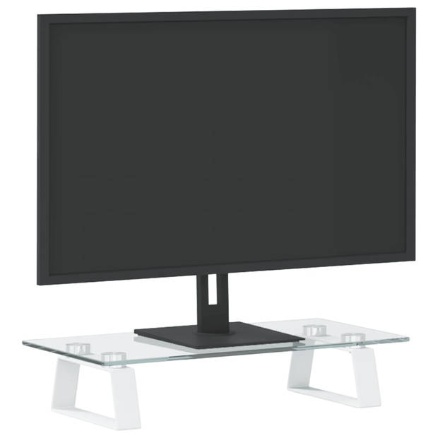 vidaXL Monitorstandaard 40x20x8 cm gehard glas en metaal wit