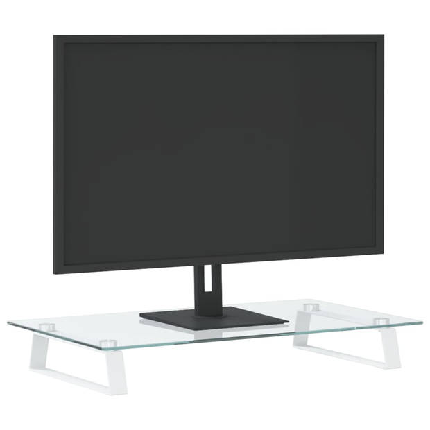 vidaXL Monitorstandaard 60x35x8 cm gehard glas en metaal wit