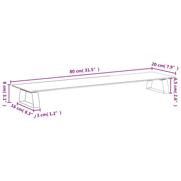 vidaXL Monitorstandaard 80x20x8 cm gehard glas en metaal zwart