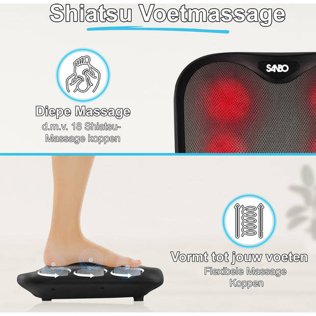 Sanbo Voetmassage Apparaat - Massageapparaat - 18 Shiatsu Massagekoppen - Warmtefunctie