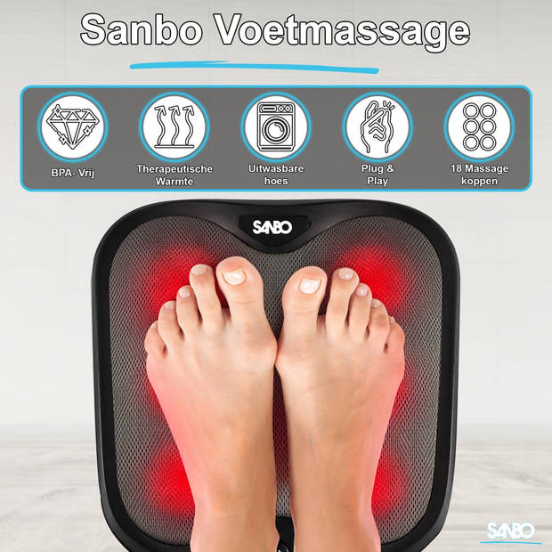 Sanbo Voetmassage Apparaat - Massageapparaat - 18 Shiatsu Massagekoppen - Warmtefunctie