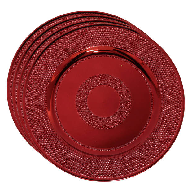 Set van 4x stuks kerstdiner onderborden rond rood glimmend 33 cm - Onderborden