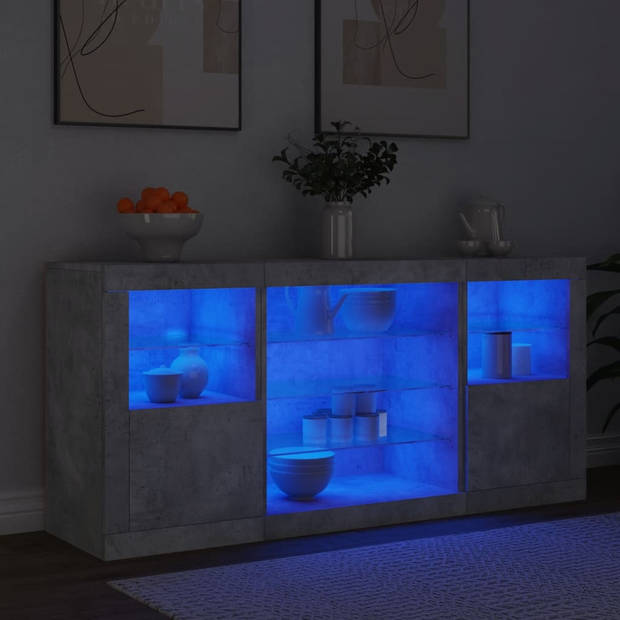 vidaXL Dressoir met LED-verlichting 142,5x37x67 cm betongrijs