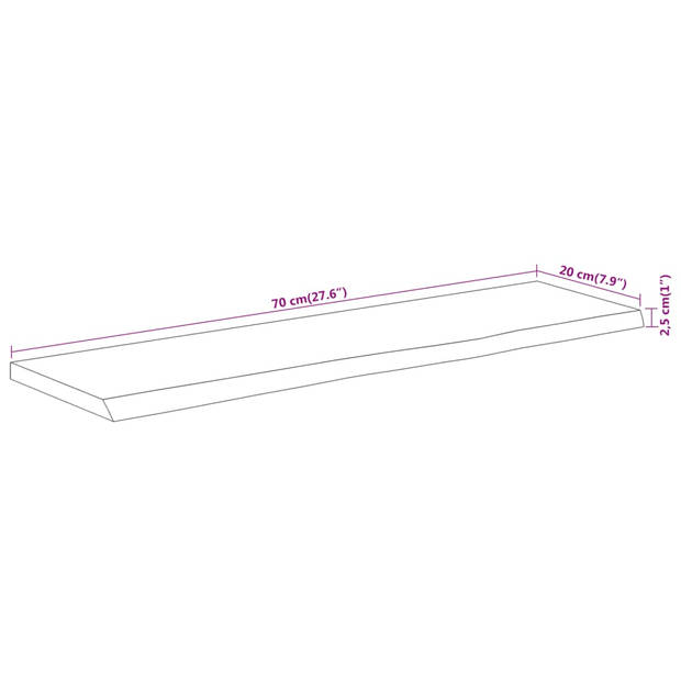 vidaXL Wandschap rechthoekig natuurlijke rand 70x20x2,5 cm acaciahout