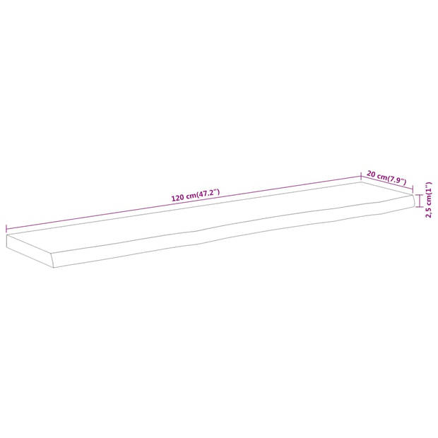 vidaXL Wandschap rechthoekig natuurlijke rand 120x20x2,5 cm acaciahout