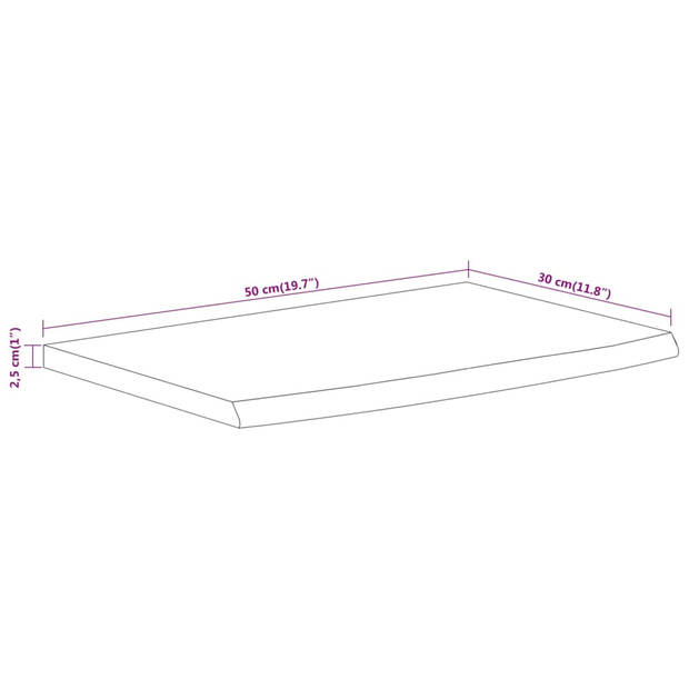 vidaXL Wandschap rechthoekig natuurlijke rand 50x30x2,5 cm acaciahout