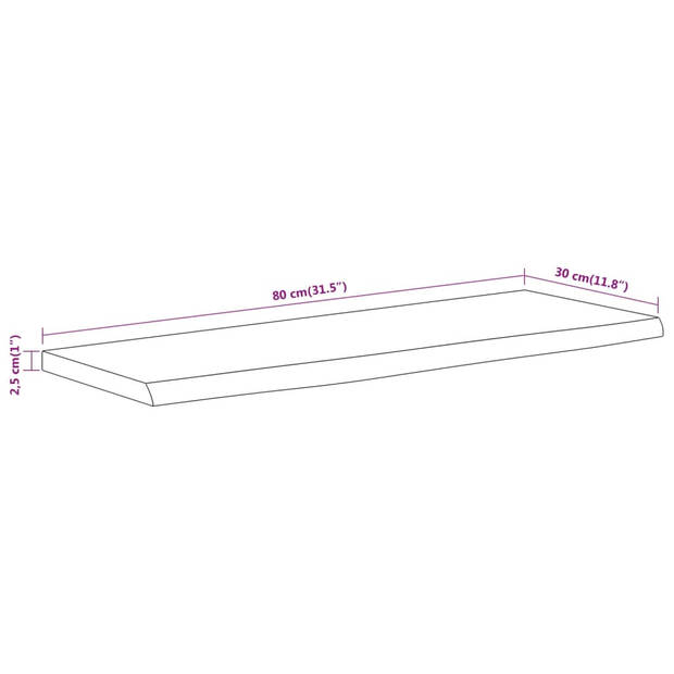 vidaXL Wandschap rechthoekig natuurlijke rand 80x30x2,5 cm acaciahout