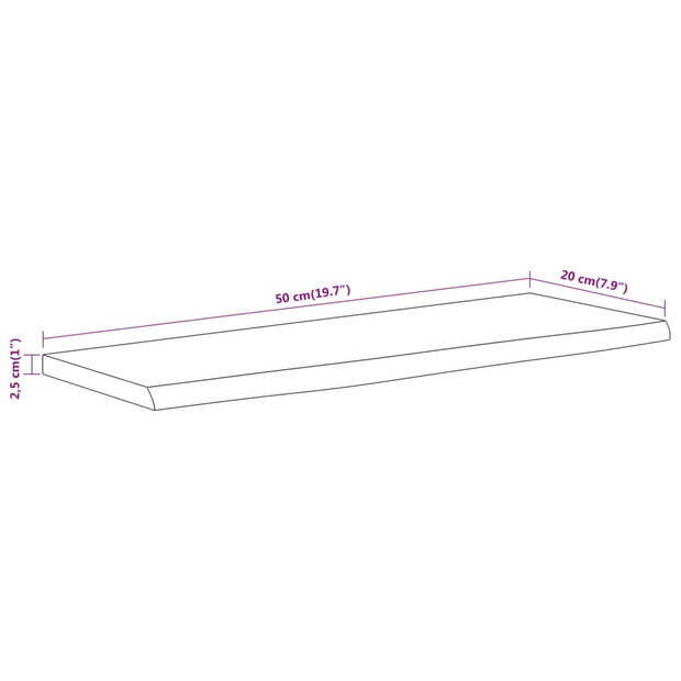 vidaXL Wandschap rechthoekig natuurlijke rand 50x20x2,5 cm acaciahout