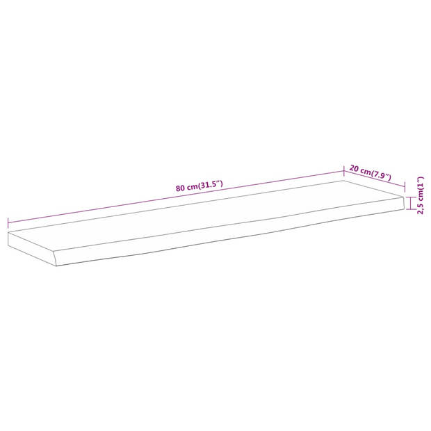 vidaXL Wandschap rechthoekig natuurlijke rand 80x20x2,5 cm acaciahout