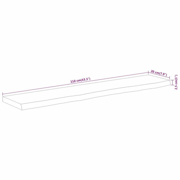 vidaXL Wandschap rechthoekig natuurlijke rand 110x20x2,5 cm acaciahout