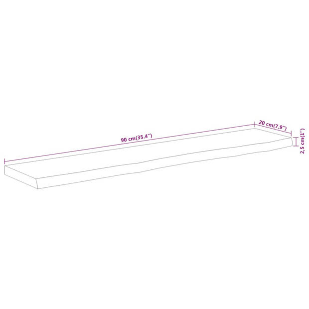 vidaXL Wandschap rechthoekig natuurlijke rand 90x20x2,5 cm acaciahout